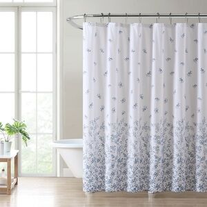 Laura Ashley Flora Cotton Blue Shower Curtain NWT